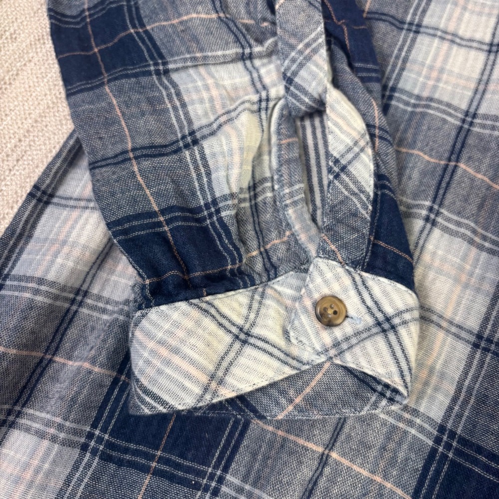 J. Jill Denim‎ Womens XL Blue Plaid Cotton Roll Tab Sleeve Tunic Blouse  Western - Picture 2 of 11